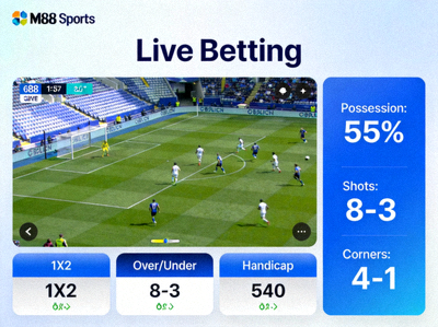 Tampilan fitur live betting atau taruhan langsung di M88 Sports selama pertandingan berlangsung