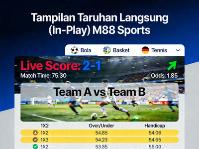 Tampilan taruhan langsung (in-play) M88 Sports dengan statistik real-time