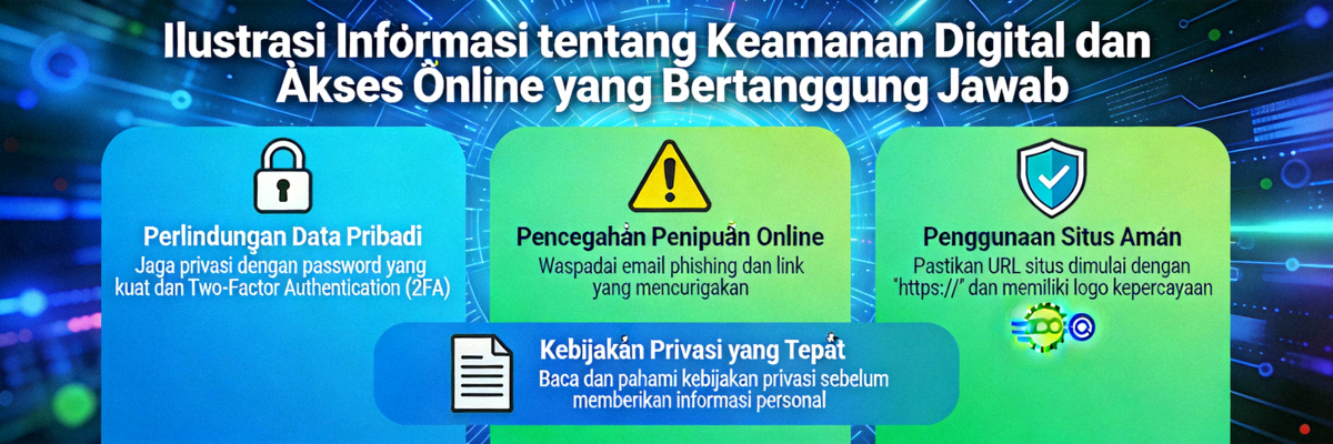 Ilustrasi informasi tentang keamanan digital dan akses online yang bertanggung jawab